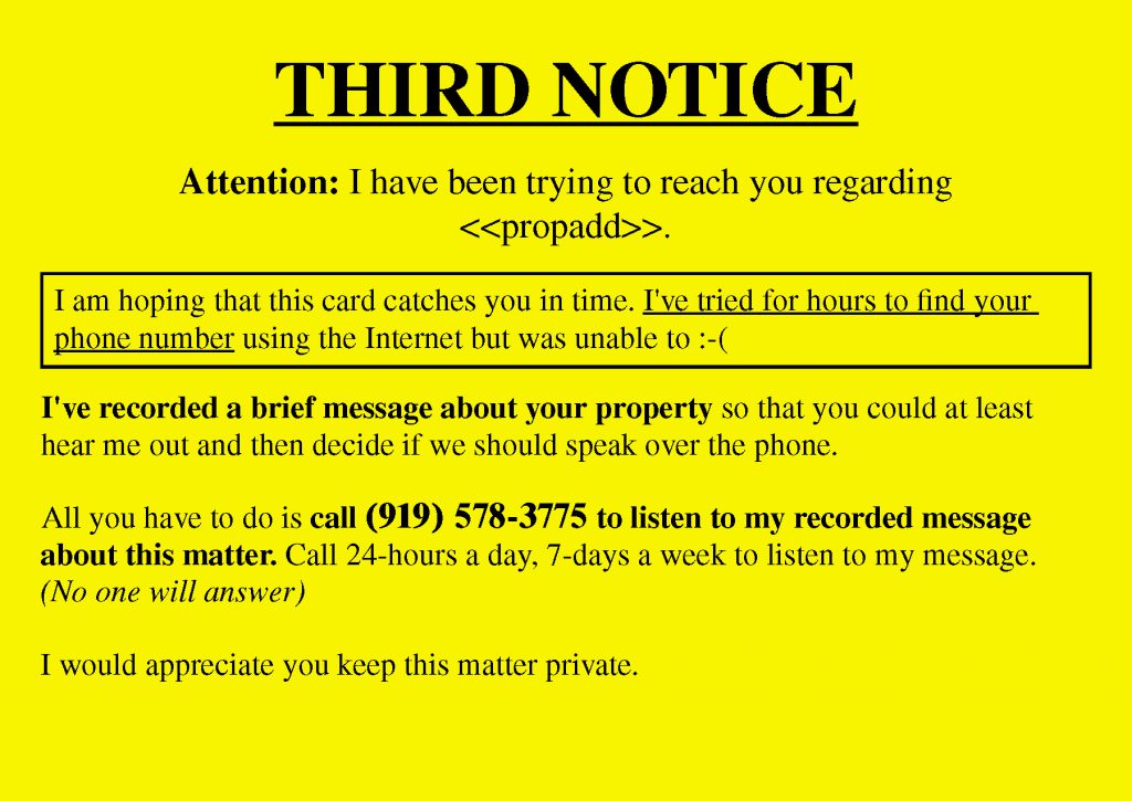 Real Estate Investor Lead Generation Yellow Letter Postcard Example